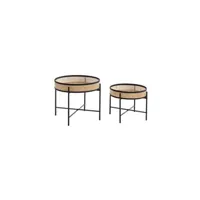 table basse vente-unique lot de 2 tables basses pliantes - bambou, rotin et métal - naturel & noir - hanoi