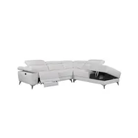 canapé d'angle vente-unique canapé d'angle relax électrique en cuir pascaline - ivoire - angle droit