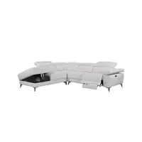canapé d'angle vente-unique canapé d'angle relax électrique en cuir pascaline - ivoire - angle gauche