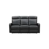 canapé droit vente-unique canapé 3 places relax électrique en cuir aberdeen - noir et bande anthracite