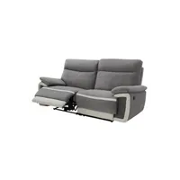 canapé droit vente-unique canapé 3 places relax électrique en velours metti - gris et bandes écru