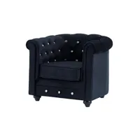 fauteuil de salon vente-unique fauteuil chesterfield - velours noir et boutons effet cristal