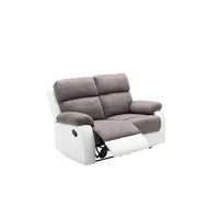 canapé droit vente-unique canapé 2 places relax en microfibre et simili tolzano - gris et blanc