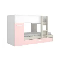 lit enfant vente-unique lits superposés avec tiroir lit gigogne et rangements 3 x 90 x 190 cm - blanc, naturel et rose - anthony
