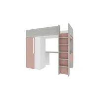 lit mezzanine vente-unique lit mezzanine 90 x 200 cm avec armoire et bureau - rose et blanc - nicolas