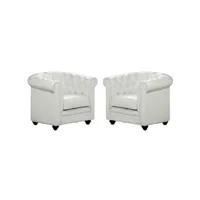 fauteuil de salon vente-unique.com lot de 2 fauteuils chesterfield - simili blanc
