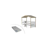 lit enfant vente-unique.com lit cabane sarosi avec tiroirs - 90 x 190 cm - tilleul - blanc et chêne + matelas