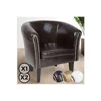 fauteuil de salon miadomodo  fauteuil chesterfield - en simili cuir et bois, avec eléments décoratifs en cuivre, 58 x 71 x 70 cm, marron - chaise, cabriolet, meuble de salon