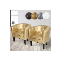 fauteuil de salon miadomodo  fauteuil chesterfield - lot de 2, en simili cuir et bois, avec eléments décoratifs touffetés, 58 x 71 x 70 cm, doré - chaise, cabriolet, meuble de