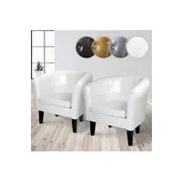 fauteuil de salon miadomodo  fauteuil chesterfield - lot de 2, en simili cuir et bois, avec eléments décoratifs touffetés, 58 x 71 x 70 cm, blanc - chaise, cabriolet, meuble de