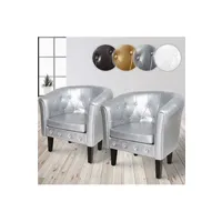 fauteuil de salon miadomodo  fauteuil chesterfield - lot de 2, en simili cuir et bois, avec eléments décoratifs touffetés, 58 x 71 x 70 cm, argenté - chaise, cabriolet, meuble