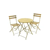 table de jardin urban living table et chaises de jardin d60 cm + 2 chaises pliantes de terrasse 41x46x80 cm zigzag jaune