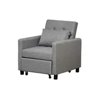 fauteuil de relaxation homcom fauteuil chauffeuse canapé-lit convertible 1 place dossier inclinable 3 positions coussin inclus polyester coton gris