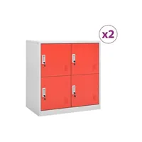 armoire de bureau vidaxl armoires à casiers 2 pcs gris clair et rouge 90x45x92,5cm acier