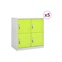 armoire de bureau vidaxl armoires à casiers 5 pcs gris clair et vert 90x45x92,5 cm acier