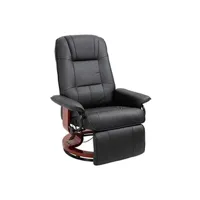 fauteuil de relaxation homcom fauteuil relax inclinable repose-pieds réglable pivotant 360° piètement bois revêtement pu noir
