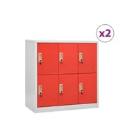 armoire de bureau vidaxl armoires à casiers 2 pcs gris clair et rouge 90x45x92,5cm acier