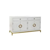 meubles tv pegane buffet meuble de rangement en peuplier coloris blanc et métal doré - longueur 150 x hauteur 80 x profondeur 50 cm - -