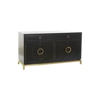meubles tv pegane buffet meuble de rangement en peuplier coloris noir et métal doré - longueur 150 x hauteur 80 x profondeur 50 cm - -