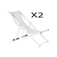 chaise longue - transat pegane chaise longue de jardin en aluminium et appui-tete coloris blanc - longueur 102 x hauteur 98 x profondeur 63cm --