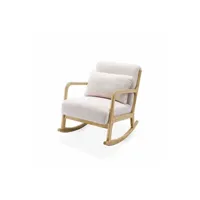 fauteuil de salon sweeek fauteuil à bascule design en bois et tissu bouclettes blanches 1 place rocking chair scandinave
