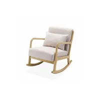 fauteuil de salon sweeek fauteuil à bascule design en bois et tissu 1 place rocking chair scandinave beige