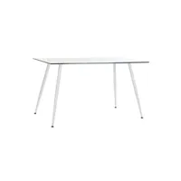 table à manger pegane table à manger table repas rectangulaire en mtal coloris blanc et verre - longueur 135 x hauteur 75 x profondeur 75 cm --