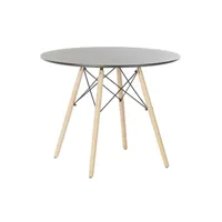 table à manger pegane table à manger table repas ronde en bois bouleau et mdf coloris noir / naturel - diamtre 90 x hauteur 76 cm --