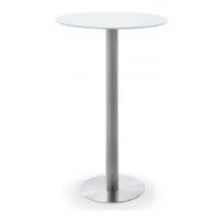 table haute pegane table bar ronde avec plateau ceramique blanc avec pietement acier brosse - l65 x h105 x p65 cm --