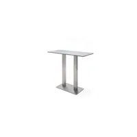 table haute pegane table bar avec plateau ceramique gris avec pietement acier brosse - l120 x h105 x p60 cm --