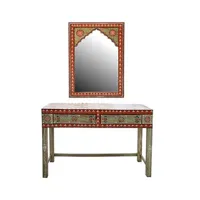 console pegane console meuble console en bois de manguier et acrylique motif assortis avec miroir - longueur 117 x profondeur 40 x hauteur 76 cm - -