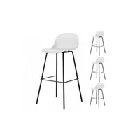 tabouret bas kosmi lot de 4 tabourets scandinaves blanc en résine et pieds en métal, chaises de bar hauteur d'assise 76cm
