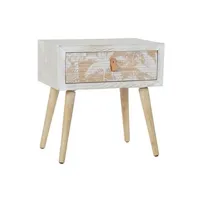 table de chevet pegane table de chevet / table de nuit en bois et bambou coloris blanc/naturel - longueur 48 x hauteur 51 x profondeur 35 cm --