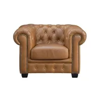 fauteuil de salon vente-unique.com fauteuil chesterfield brenton 100% cuir de buffle premium - caramel vintage