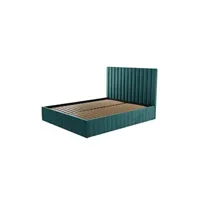 lit 2 places pascal morabito lit coffre 160 x 200 cm avec tête de lit coutures verticales - velours - bleu canard - larali de