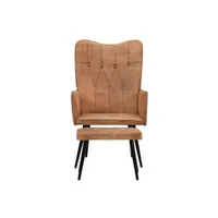 fauteuil de relaxation vidaxl chaise à oreilles avec repose-pied marron toile