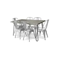 table de cuisine generique table à manger hairpin gris 150x90 + x6 chaise bistrot metalix argenté