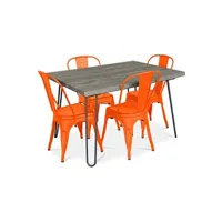 table de cuisine generique table à manger hairpin gris 120x90 + x4 chaise bistrot metalix orange