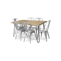 table de cuisine generique table à manger hairpin 150x90 + x6 chaise bistrot metalix argenté