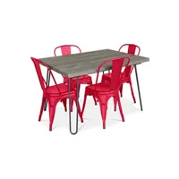 table de cuisine generique table à manger hairpin gris 120x90 + x4 chaise bistrot metalix rouge