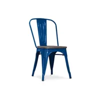 chaise generique chaise bistrot metalix assise en bois nouvelle édition - métal bleu foncé