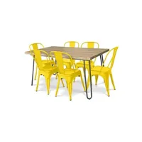 table de cuisine generique table à manger hairpin 150x90 + x6 chaise bistrot metalix jaune