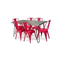 table de cuisine generique table à manger hairpin gris 150x90 + x6 chaise bistrot metalix rouge