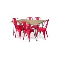 table de cuisine generique table à manger hairpin 150x90 + x6 chaise bistrot metalix rouge