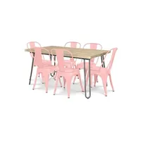 table à manger generique table à manger hairpin 150x90 + x6 chaise bistrot metalix orange pâle