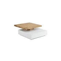 table basse vente-unique table basse kyria - 1 tiroir & plateau pivotant - mdf - coloris : blanc et chêne