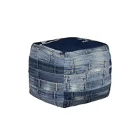 tabouret bas womo design womo-design pouf carré bleu pittsburgh 45 cm en jeans rembourrage en flocons de coton tabouret de salon fait à la main siège cube coussin de sol
