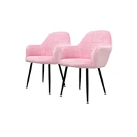 chaise ecd germany lot de 2 chaises de salle à manger cuisine salon séjour - rose - assise siège rembourrée en velours structure en métal fauteuil rétro avec accoudoirs