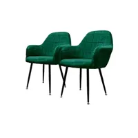 chaise non renseigné ecd germany lot de 2 chaises de salle à manger - vert foncé - style rétro - assise rembourrée aspect velours - pieds en métal noir - avec dossier et