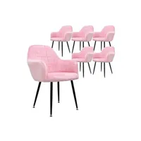 chaise ecd germany lot de 6 chaises de salle à manger - rose - style rétro - assise rembourrée en